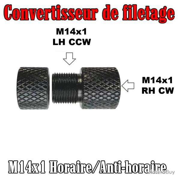Adaptateur convertisseur de filetage M14x1 RH vers M14x1 LH - Avec bague de protection de filetage
