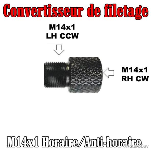 Adaptateur convertisseur de filetage M14x1 RH vers M14x1 LH - Sans bague de protection de filetage