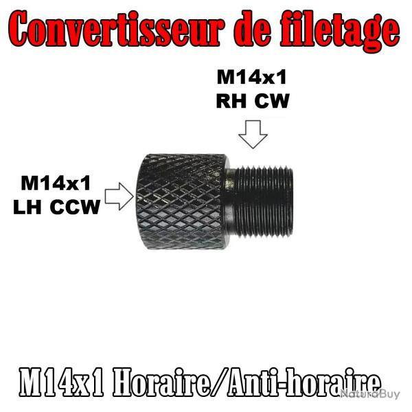 Adaptateur convertisseur de filetage M14x1 LH vers M14x1 RH - Sans bague de protection de filetage