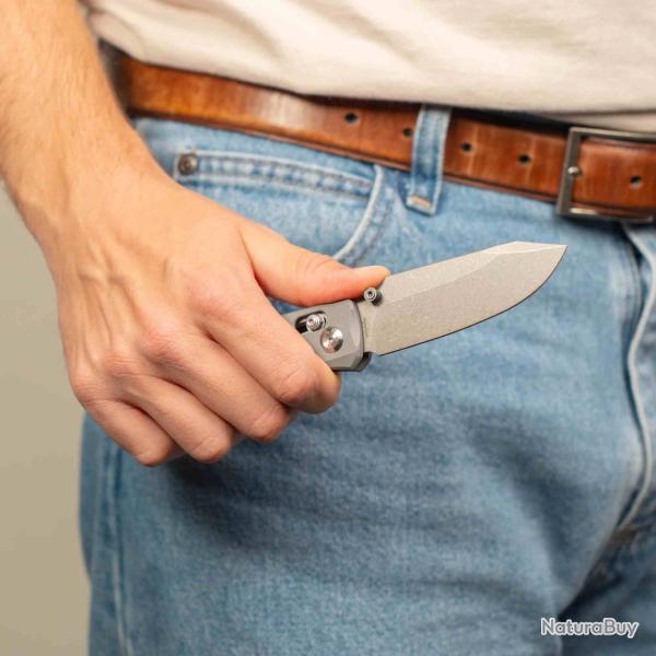 Couteau Flytanium BEEF Crossbar Lock Lame Drop Point Acier D2 Manche G-10 Gray FLY1386GSS