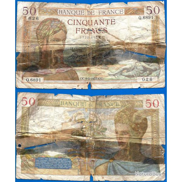 France 50 Francs 1937 Ceres Billet Franc Petit Prix
