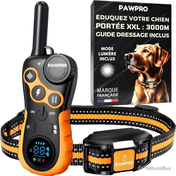 Collier de Dressage Chien Porte de 3km 124 Niveaux d'Entranement 4 Modes tanche IPX7