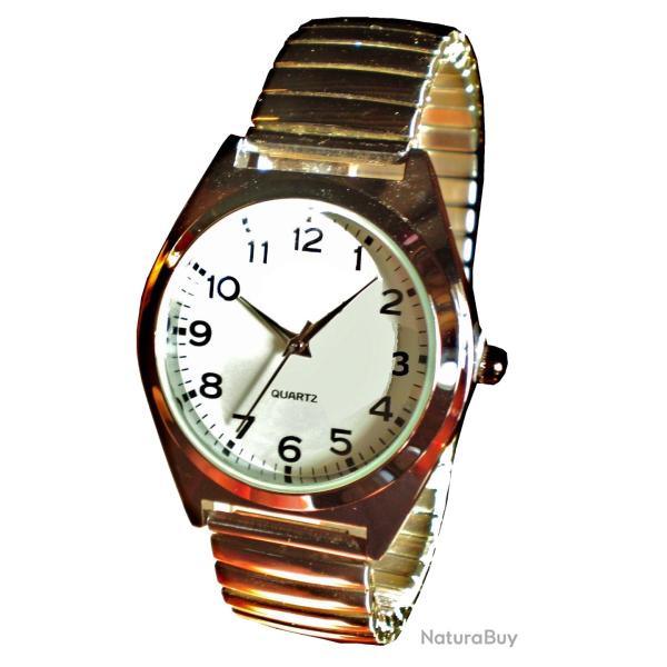 Montre M�tal Argent� avec Bracelet Extensible �lastique Fond Blanc Diam�tre 3,3cm Style Classique