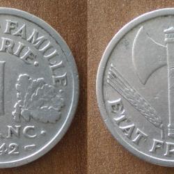 France 1 Franc 1942 Francisque Piece Aluminium Francs