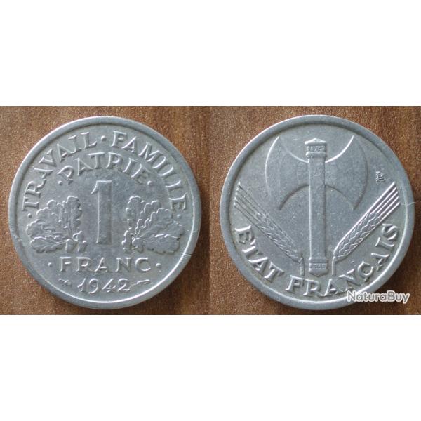 France 1 Franc 1942 Francisque Piece Aluminium Francs