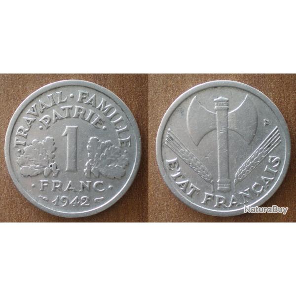 France 1 Franc 1942 Francisque Piece Aluminium Francs