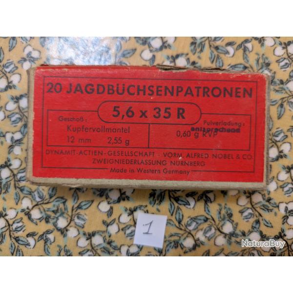 Boite 20 cartouches 5,6 x 35 R, Jagdb�chsenpatronen RWS, Boite pleine, n�1
