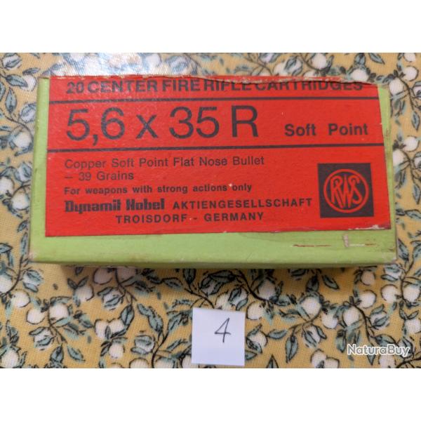 Boite 20 cartouches 5,6 x 35 R, Jagdb�chsenpatronen RWS, Boite pleine, n�4
