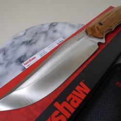 Couteau Chasse Grand Mod&egrave;le Kershaw Lame Clip Point Acier Inoxydable Manche Bois Etui Nylon KS1418