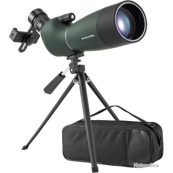 Longue-vue 25-75x70mm HD �tanche IP67 avec Tr�pied  Adaptateur Smartphone Tir Oiseaux Lune Outdoor