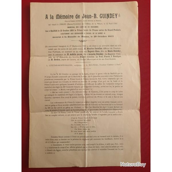 10 �me r�giment de Hussards hommage au mar�chal des logis qui tua le Prince Louis de Prusse 1806