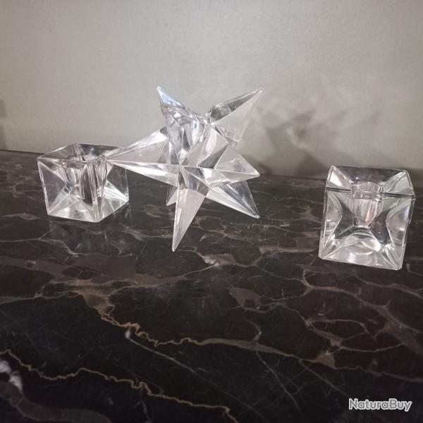Trs joli ensemble de 3 bougeoirs en cristal  2 cubes et une toile