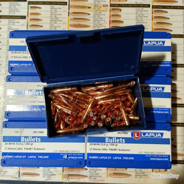 Ogives LAPUA Cal .30 200grs FMJBT subsonique