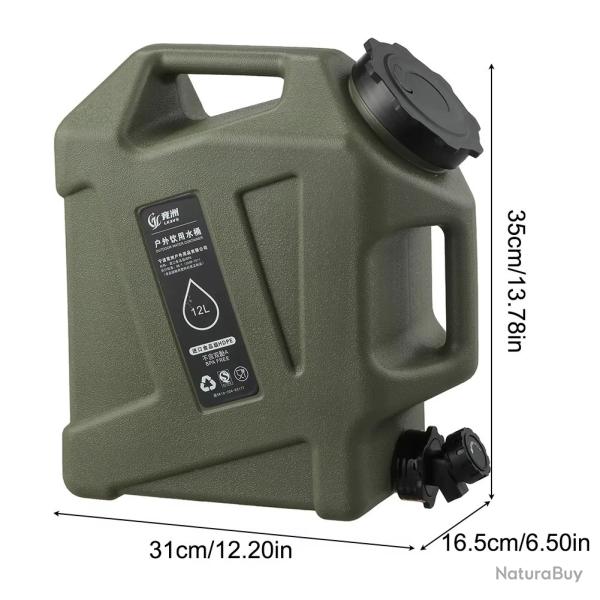 JERRICAN 12L AVEC POIGNEE CAMPING PECHE PIQUE NIQUE VERT ARME GOURDE GRANDE CAPACITE