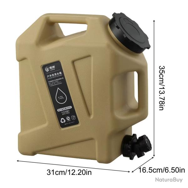 JERRICAN 12L AVEC POIGNEE CAMPING PECHE PIQUE NIQUE BEIGE ARME GOURDE GRANDE CAPACITE