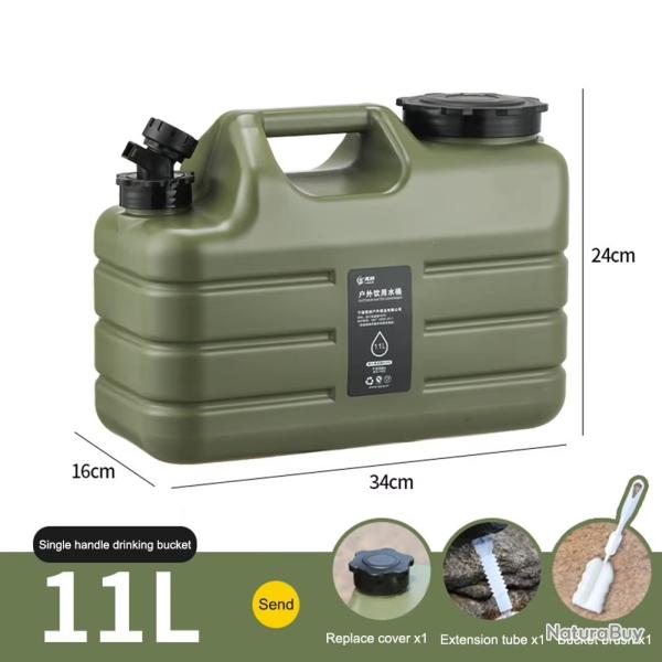 JERRICAN 11L AVEC POIGNEE CAMPING PECHE PIQUE NIQUE VERTE ARME GOURDE GRANDE CAPACITE
