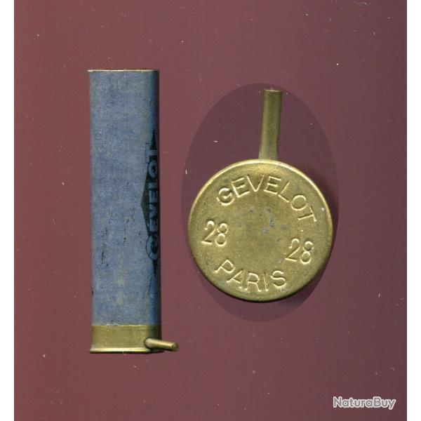 Cal. 28  broche - marquage : GEVELOT 28 PARIS 28 - culot laiton - tube carton bleu 65 mm
