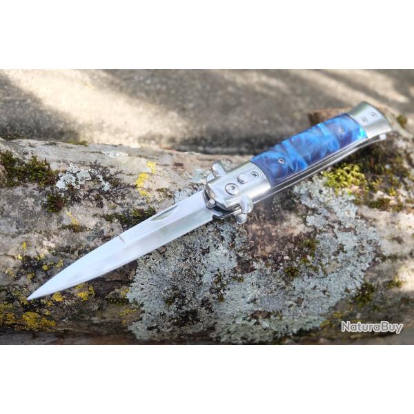 Stiletto Couteau Automatique Mafia Parrain Lame Acier 440C Manche ABS Atlantide Double S�curit� Clip