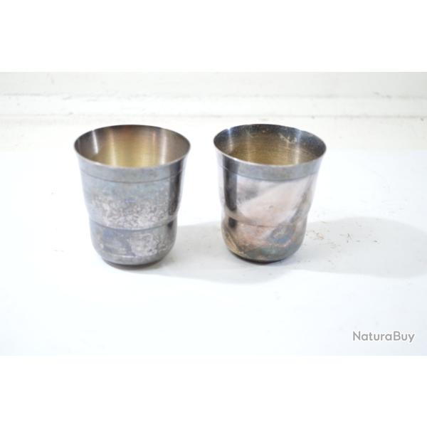Lot deux gobelets tasses timbales en mtal argent. Reconstitution Empire , mdival, dco