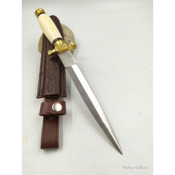 Dague Commando Manche en Os Lame de poignard avec Etui en Cuir