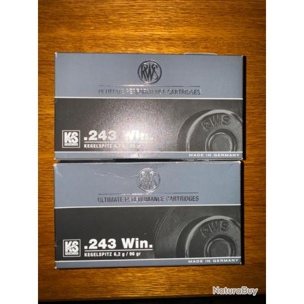 Lot de 2 bo�tes balles en calibre 243 Winchester RWS  KS