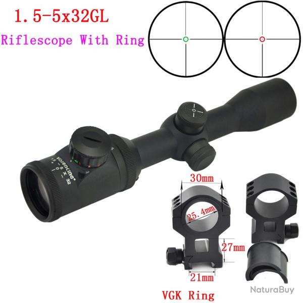 Visionking Power-Lunette de vis�e de chasse 1.5-5x32 With 21mm High Ring