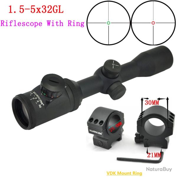Visionking Power-Lunette de vis�e de chasse 1.5-5x32 With 21mm Low Ring LIVRAISON GRATUITE