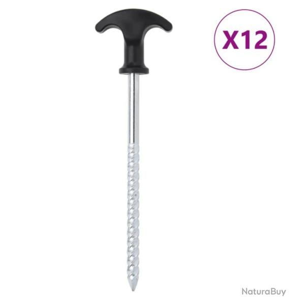 Piquets de tente 20 cm acier galvanis� noir argent� x12 pour campeurs actifs