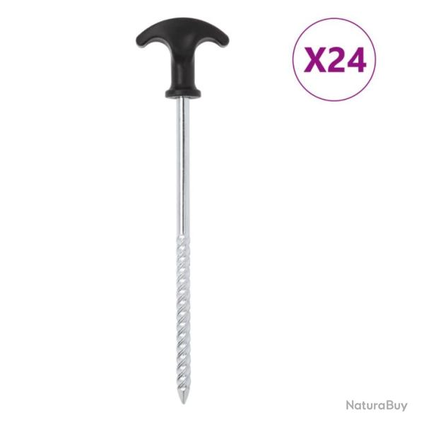 Piquets de tente 20 cm acier galvanis� noir argent� x24 pour campeurs actifs