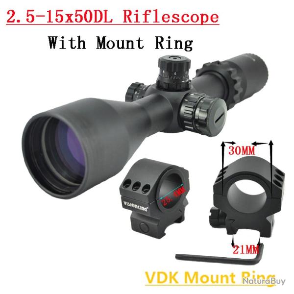 Visionking lunette de vis�e illumin�e VS2.5-15x50DL Sight With 21mm Low Ring LIVRAISON GRATUITE