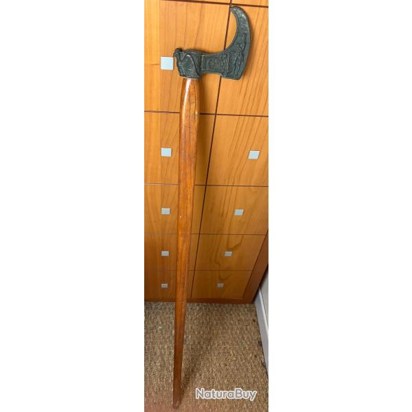 Ancienne canne de mineur pommeau bronze