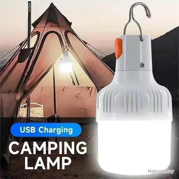LAMPE 60W BLANCHE LED A SUSPENSION TENTE CAMPING SURVIE SECOURS USB RECHARGEABLE NEUVE