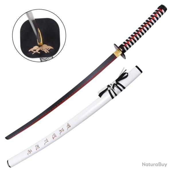 KATANA DECO LAME ACIER MOTIFS JAPONAIS FOURREAU BLANC