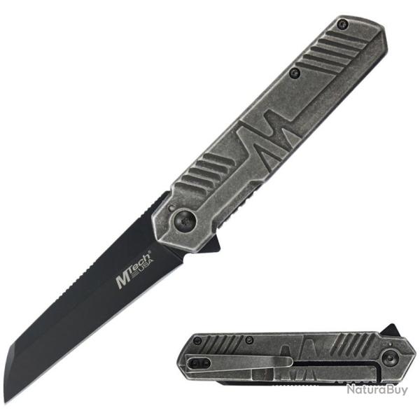 Couteau Mtech A/O Lame Sheepsfoot Acier 3Cr13MoV Manche Inox Linerlock CLip MTA2005BB