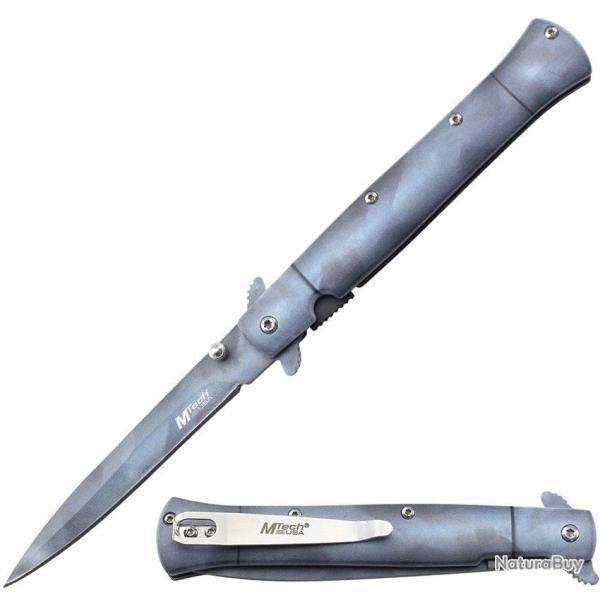 Couteau Mtech A/O Lame Spear Point Acier 3Cr13MoV Manche Alu Bleu/Gris Linerlock Clip MTA2041BG