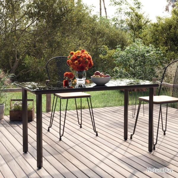Table  dner de jardin Noir 200x100x74cm Acier et verre tremp
