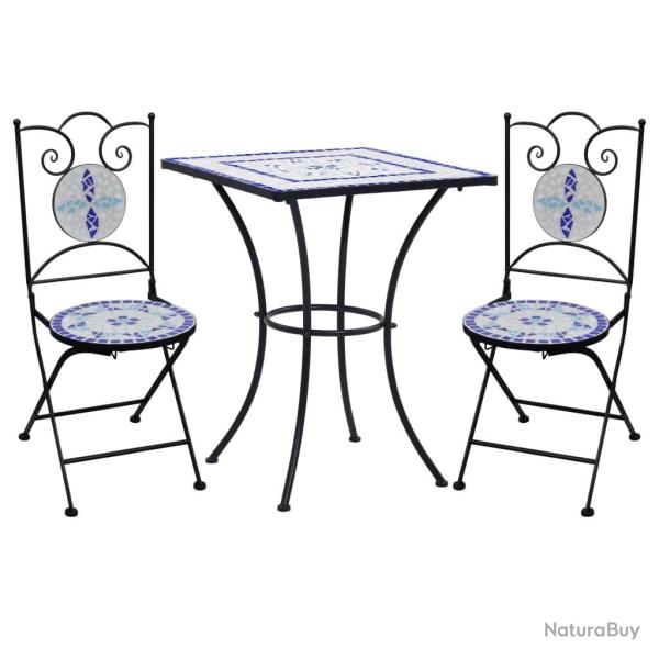 Mobilier de bistro 3 pcs mosa�que Carreau c�ramique Bleu Blanc