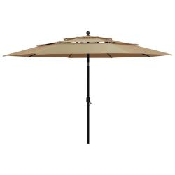 Parasol de jardin &agrave; 3 niveaux avec m&acirc;t en aluminium taupe 3,5 m