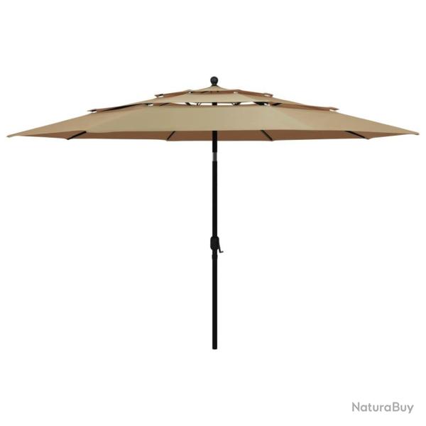 Parasol de jardin � 3 niveaux avec m�t en aluminium taupe 3,5 m