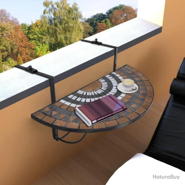 Table suspendue de balcon Terre cuite et blanc Mosa�que