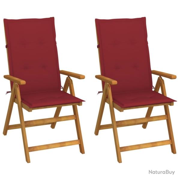 Chaises inclinables de jardin lot de 2 et coussins Bois acacia