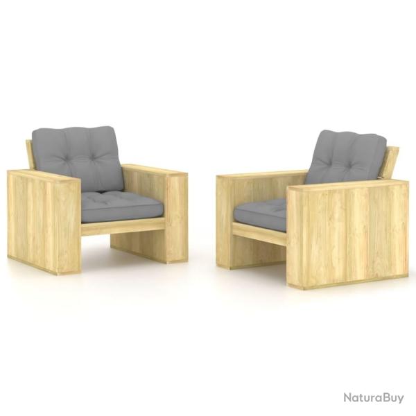 Chaises de jardin lot de 2 avec coussins gris Pin impr�gn�