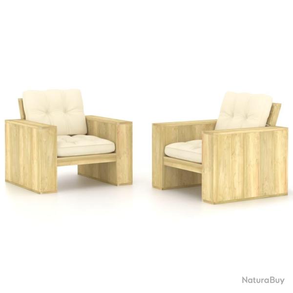 Chaises de jardin lot de 2 avec coussins crme Pin imprgn