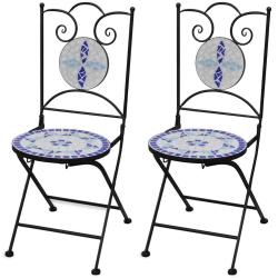 Chaises pliables de bistro 2 pcs C&eacute;ramique Bleu et blanc
