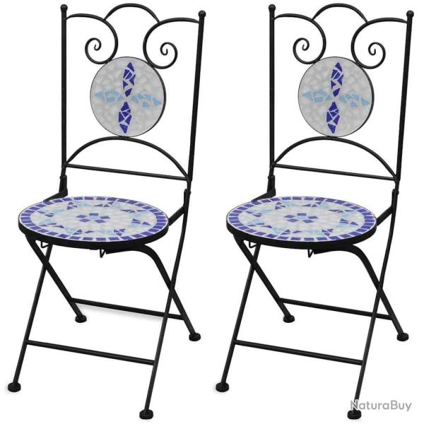 Chaises pliables de bistro 2 pcs C�ramique Bleu et blanc