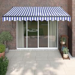 Auvent r&eacute;tractable bleu et blanc 3x2,5 m tissu et aluminium