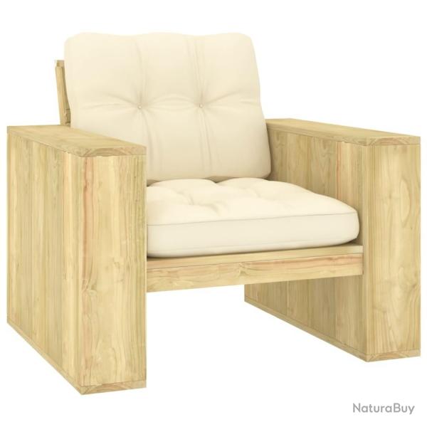 Chaise de jardin avec coussins crme Bois de pin imprgn