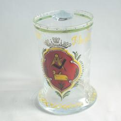 Chope à bière verre soufflé émaillé Franc-maçon Bohème