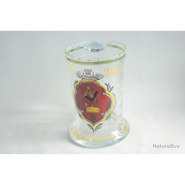 Chope � bi�re verre souffl� �maill� Franc-ma�on Boh�me