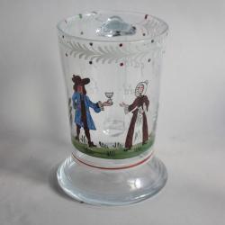 Chope à bière verre soufflé émaillé Bohème